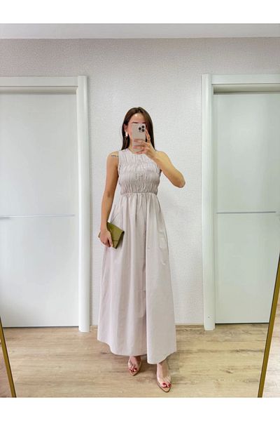 modaserdem Sleeveless Long Dress with Chest Elastic - Gray