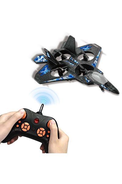 iUni Lc222-a Remote Control Airplane, Thunder Jet X, 360° Acrobatics, Gyroscope, Led Lights, Blue