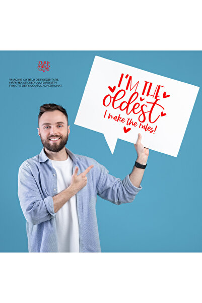 StoryGift Romania Adhesive Sticker 90CM Exterior with hearts and the text "I'm the oldest. I make the rules!"