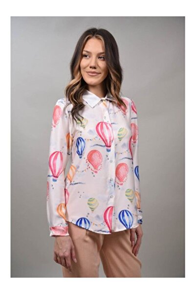 Caspiche BEATRICE ΠΟΛΥΧΡΩΜΟ ΠΟΥΚΑΜΙΣΟ ΜΕ ΣΧΕΔΙΟ ΜΠΑΛΟΝΙΟΥ XS Μπεζ