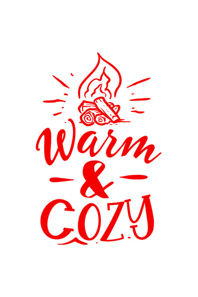 StoryGift Romania Sticker Exterior cu un foc de tabara si textul "Warm & cozy" - cald si confortabil , Vinyl
