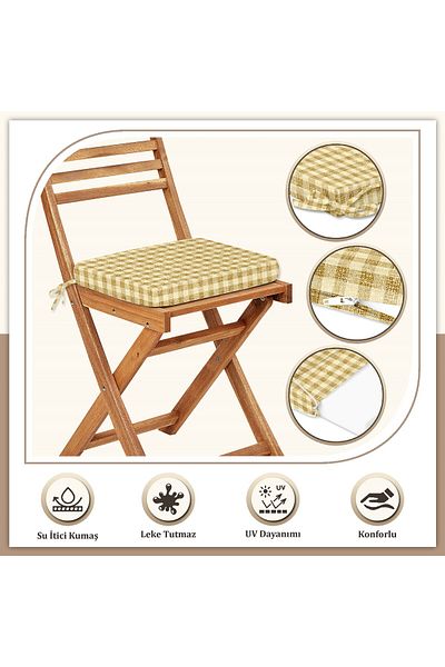 Evim Canvas 4-Piece Plaid Liquid-Proof Stain-Proof Zippered Lace-Up Chair Cushion Yellow 40 X 40 cm