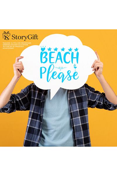 StoryGift Romania Sticker Eticheta 40CM Exterior pentru cei care pleaca in locuri exotice cu mesajul "Beach, ple