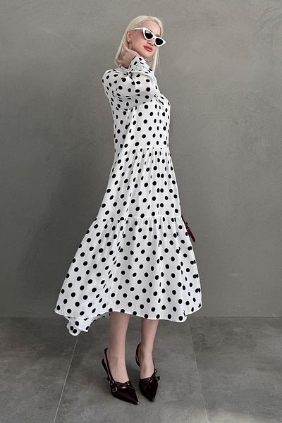 Madmext White Long Sleeve Buttoned Patterned Dress Mg2430