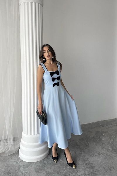 modaserdem Women's Baby Blue Bow Garnished Lace Night-Graduation-Wedding-Evening Dress