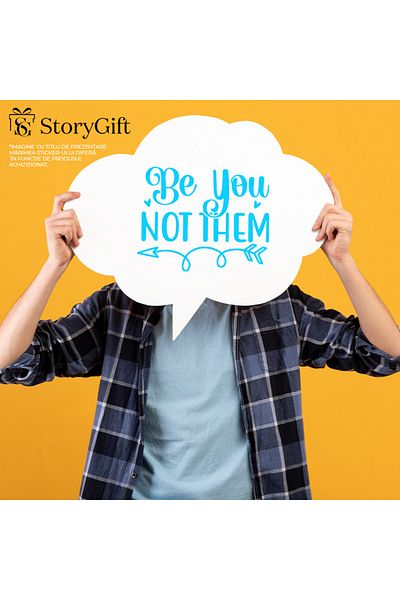 StoryGift Romania Sticker Exterior cu inimioara si textul "Be you, not them" - fii tu insuti , Vinyl Albastr
