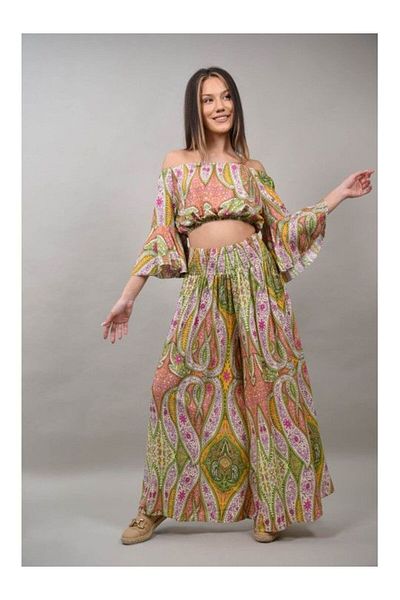 sweet girl Roberta Green Floral Crop Top Pant Suit L-xl