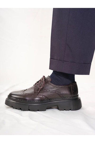 TETRİ Laurel Model Genuine Leather Handmade Men's Brown Casual Shoes