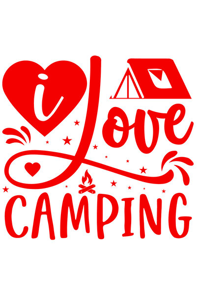 StoryGift Romania Sticker Autocolant 70CM Exterior cu un cort si inimioare cu mesajul "I love camping" - iubesc