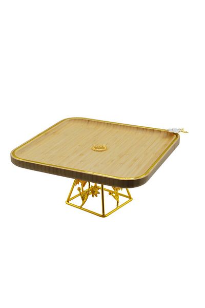 Living Wooden cake stand with raised metal base