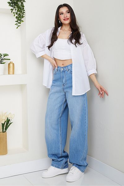Bestenur Flowy Baggy Jeans 1513 - Ανοιχτό μπλε