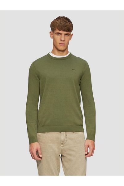 s.Oliver Men's Crew Neck Sweater, Cotton, With Logo, Dark Green, Xl