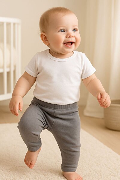 Chicsy Baby Unisex Bebek Düz Renkli Organik Kumaş Tayt İlkbahar Yazlık 3-12 Ay