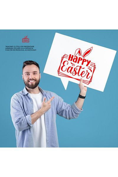 StoryGift Romania Adhesive Sticker 90CM Exterior with rabbit ears and the text "Happy Easter!" - greeting, Vinyl Ro
