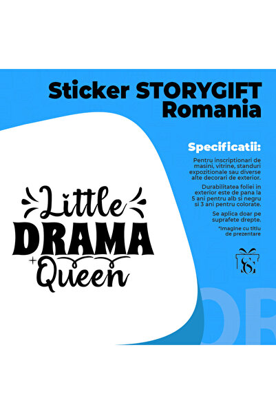 StoryGift Romania Sticker Eticheta 50CM Exterior cu textul in engleza "Little drama queen" - regina micuta a dra