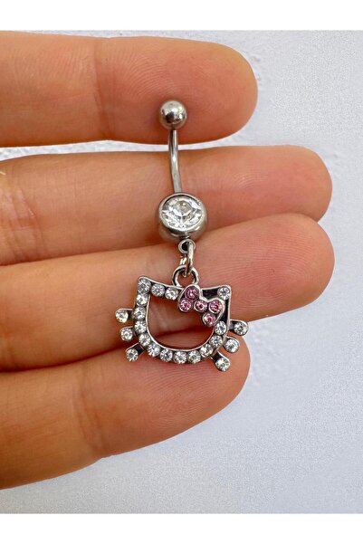 Arescollection ÇELİK BARLI ZİRKON TAŞLI HELLO KİTTY Lİ SALLANTILI GÖBEK PİERCİNGİ