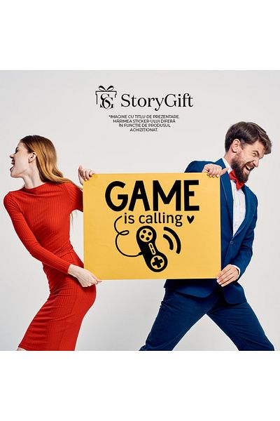 StoryGift Romania Sticker Eticheta 40CM Exterior cu o inimioara si un controller cu textul "Game is calling" - j
