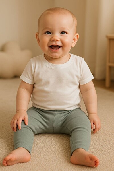 Chicsy Baby Unisex Bebek Düz Renkli Organik Kumaş Tayt İlkbahar Yazlık 3-12 Ay
