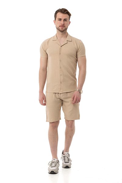 monox Men's Mechanical Linen Shirt Shorts Suit