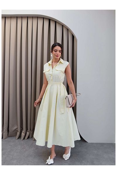 ESRAHELVACI Rochie din poplin cu guler cămașă