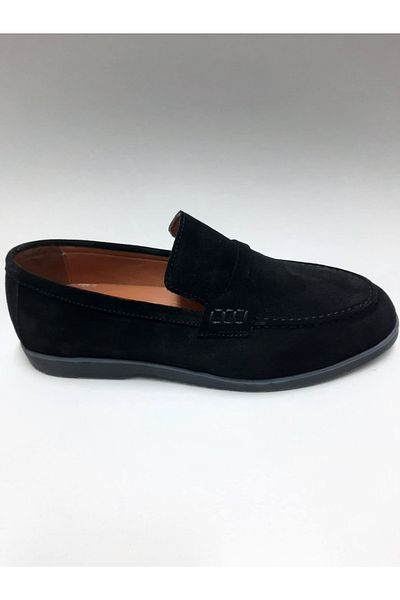 marutti Marutti Genuine Leather Nubuck Black Flexible Laceless Summer Men's Shoes