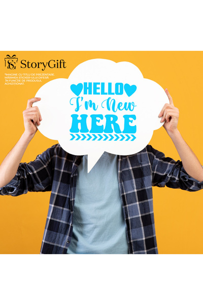 StoryGift Romania Sticker Eticheta 40CM Exterior pentru cei nou-veniti cu mesajul in engleza "Hello, I'm new her