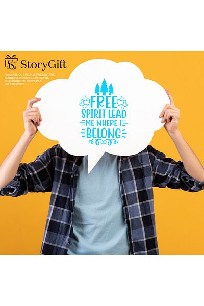 StoryGift Romania Sticker Eticheta 50CM Exterior cu brazi si inimioare cu mesajul "Free spirit, lead me where I
