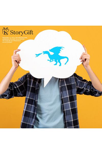 StoryGift Romania Sticker Autocolant 70CM Exterior cu un dragon care sufla flacari , Vinyl Albastru, 70 cm