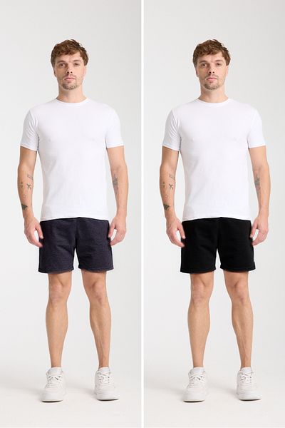 TUWAN sport Men's Short Size 2-Piece Set with Side Pockets, Seasonal Casual Sports Combed Cotton Shorts
