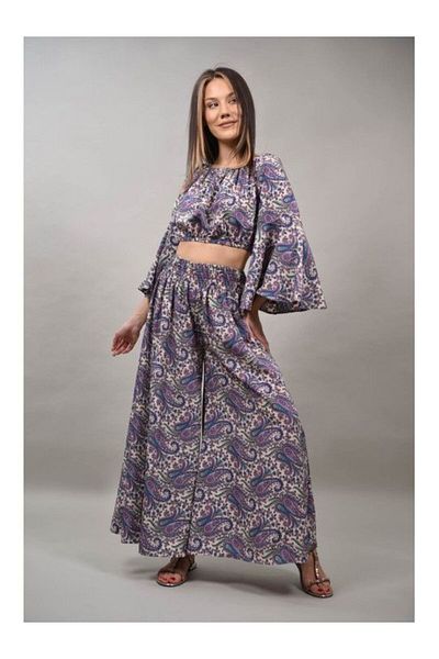sweet girl Veronica Long Sleeve Crop Top And Pants Set Violet S-m