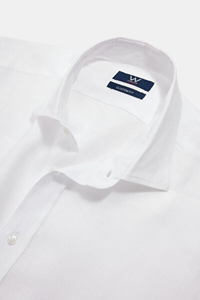 W Collection BEYAZ UZUN KOLLU KETEN GÖMLEK