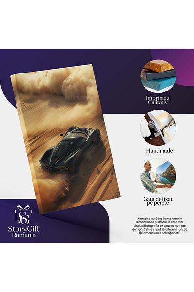 StoryGift Romania Tablou Canvas: Automobil În Dune De Nisip În Deșert - Viteză Și Opulență Pictura Digitala