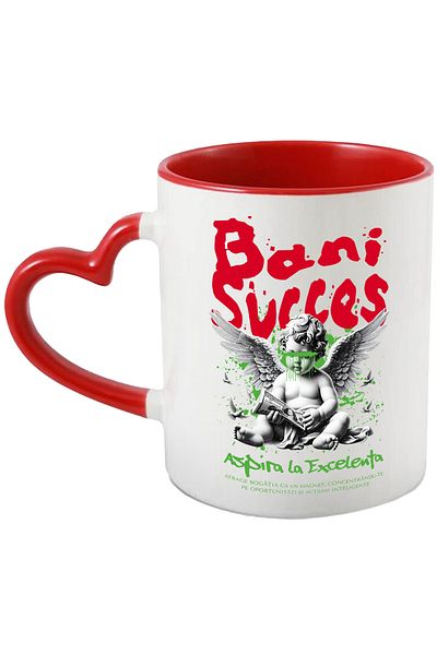 StoryGift Romania Angel Mug, Money, Success - Aspiring to Excellence, 330ml, Ceramic with Heart Handle R, With,STG.
