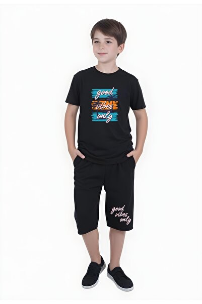 FYK KİDS Îmbrăcăminte de vară pentru băieți GOOD VIBES ONLY PRINTED BOT-TOP SET