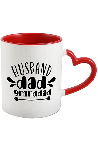 StoryGift Romania Mug with the text "Husband, dad, granddad" - husband father grandfather family with Heart Handle, With, STG.