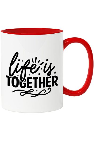 StoryGift Romania Mug with hearts and the text "Life is together" - life means together with Mane, Cu, STG.
