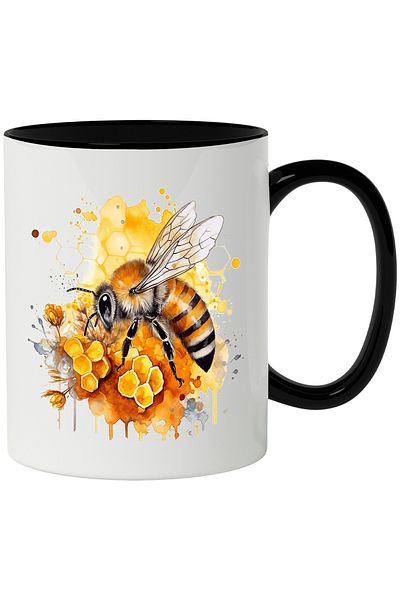 StoryGift Romania Cana Cu Albina, Fragure, Miere, Insecta, Aripi, Flori, Multicolor 330 Ml, Cerami, Cu ,stg