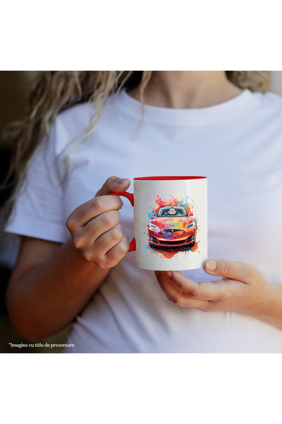 StoryGift Romania Mug With Car, Tesla, Watercolor, Paint Splashes, Multicolor 330 ml, Ceramic with, With, STG