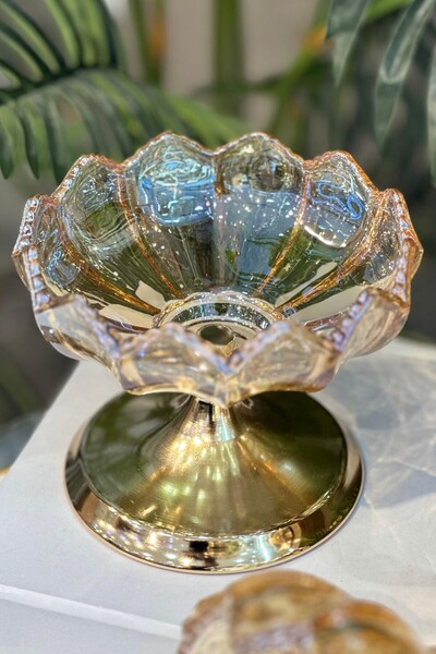 LEMİ DEKORASYON 15 Cm Bal Metal Ayaklı Cam Şekerlik