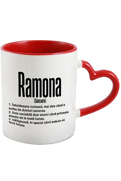 StoryGift Romania Mug With the Name Ramona, and Funny Message, Curious, Sociable, Noisy, 330ml,, With ,STG.