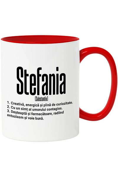 StoryGift Romania Mug With Name Stefania, and Motivational Message, Creative, Smart, Curious, A, With, STG.