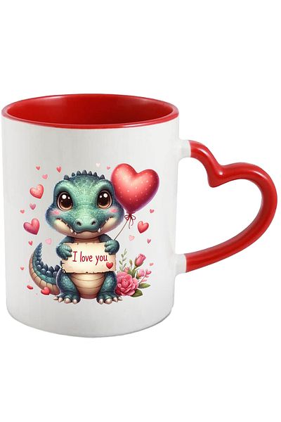 StoryGift Romania Mug with a baby crocodile with the message "I love you" | illustration | appreciation | re, With ,STG.