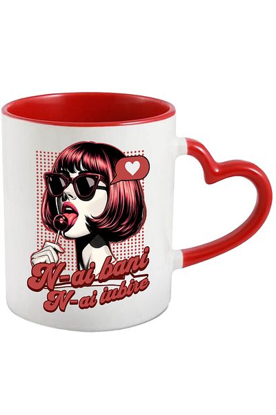 StoryGift Romania Girl with lollipop retro mug with text no money no love, 330ml, Ceramic with Handle I, With,STG.