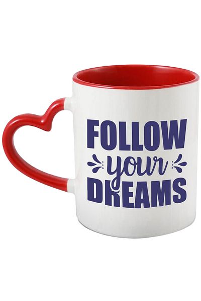 StoryGift Romania Mug with an English exhortation to follow your dreams with Red Heart Handle, Cu Man, STG.