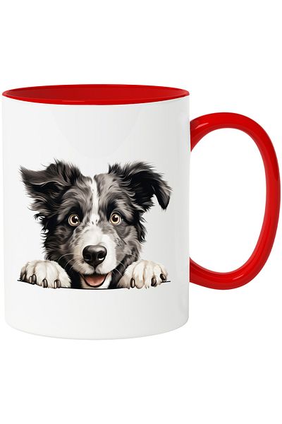 StoryGift Romania Mug with a cheerful puppy | illustration | happy | paws | black | white | for love, With ,STG.