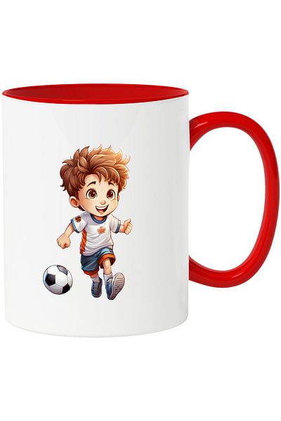 StoryGift Romania Mug with a boy playing football | illustration | ball | happiness | passion | s, With ,STG