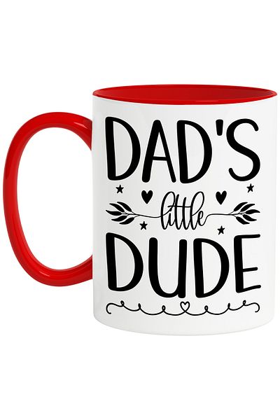StoryGift Romania Heart mug for father's little son - message in English with Red Handle, With M,STG.