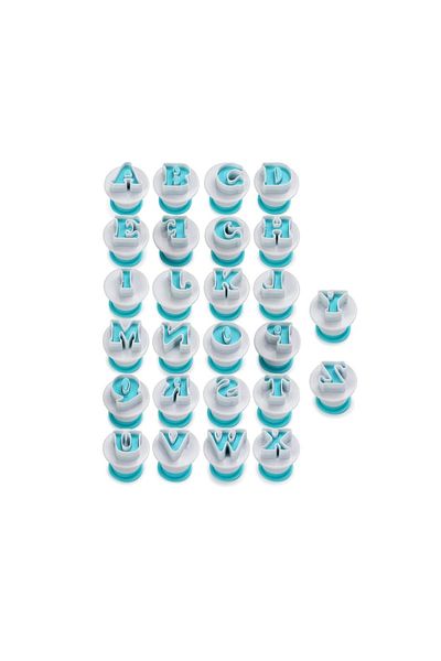 BV Set de tăietoare alfabet cu ejector, litere mari, 26 de piese, cofetărie, patiserie, 384COF