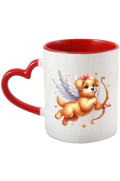 StoryGift Romania Mug with a cheerful dog shooting a bow | illustration | wings | Cupid | flying, With ,STG.