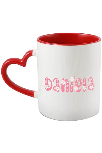 StoryGift Romania Mug With Name Daniela, Flowers, Colorful, Pink, Cute, 330ml, Ceramic with Linen Handle, With,STG.